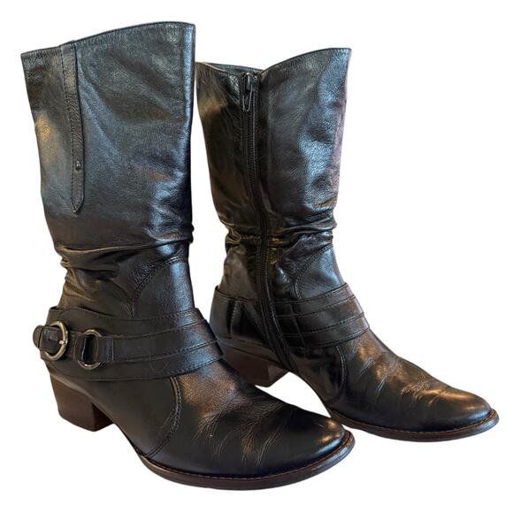 $450 Luxury Paul Green‎ Austrian BLK Leather Buckle Slouchy Boots EU36 US5-5.5 - Picture 1 of 9